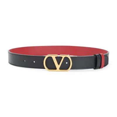 Valentino Garavani H30 Reversible Black And Red Calf Leather Belt