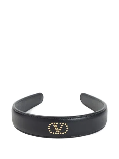 Valentino Garavani Leather Hair Band Mini-studs In Black