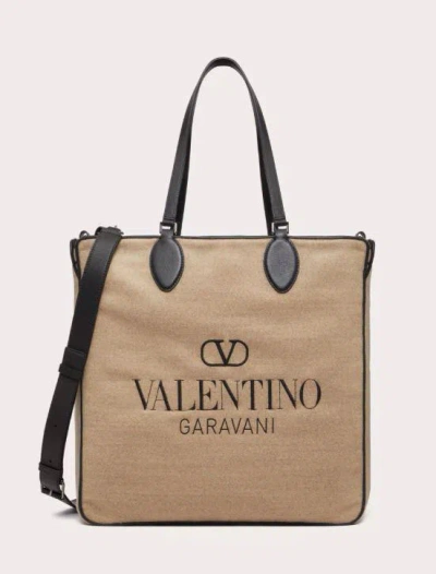 Valentino Garavani Men's Toile Iconographe Shopping Bag In Beige Black