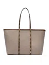 Valentino Rockstud Canvas Medium Tote In Beige