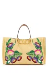 Valentino Raffia Vlogo Signature Shoulder Bag In Nude