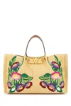 Valentino Raffia Vlogo Signature Shoulder Bag In Nude