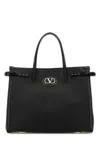 Valentino Garavani Black Leather Medium Antibes Tote Bag In Black