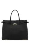 Valentino Garavani Black Leather Medium Antibes Tote Bag In Black
