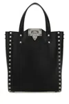Valentino Black Leather Rockstud Handbag In Black