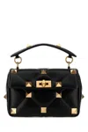 Valentino Garavani Black Nappa Leather Medium Roman Stud Handbag In Black