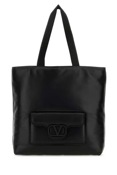 Valentino Garavani Nappa Leather Shopping Handbag For Men In Black