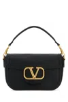 Valentino Midnight Blue Leather Alltime Shoulder Bag In Black