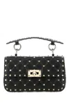 Valentino Garavani Black Nappa Leather Small Rockstud Spike Handbag In Black