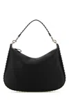 Valentino Garavani Black Leather Hobo Rockstud Shoulder Bag In Black