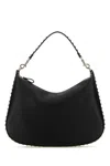 Valentino Garavani Black Leather Hobo Rockstud Shoulder Bag In Black