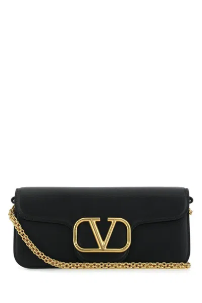 Valentino Garavani Brass Plated Calfskin Shoulder Bag In Black