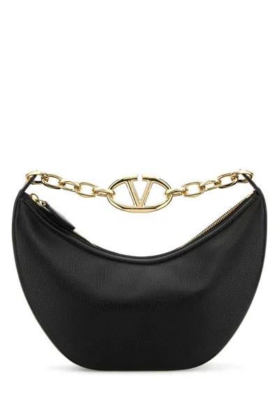 Valentino Garavani Black Leather Small Hobo Vlogo Moon Handbag