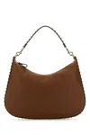 Valentino Brown Leather Hobo Rockstud Shoulder Bag In Brown