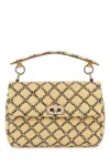 Valentino Garavani Raffia Rockstud Handbag In Brown