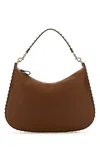 Valentino Brown Leather Hobo Rockstud Shoulder Bag In Brown
