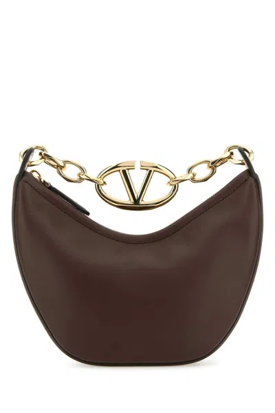 Valentino Garavani Brown Leather Mini Hobo Vlogo Moon Handbag