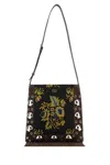 Valentino Multicolored Floral Crossbody Bag In Dark Brown With Fringes In Floral