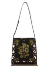 Valentino Multicolored Floral Crossbody Bag In Dark Brown With Fringes In Floral