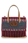 Valentino Vlogo Small Leather-trimmed Raffia Tote Bag In Multi