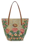 Valentino Garavani Embroidered Raffia Vlogo Signature Shopping Bag In Multi