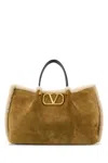 Valentino Garavani Mustard Suede Vlogo Signature Shopping Bag In Multi