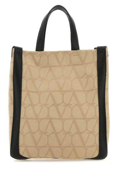 Valentino Garavani Structured Two-tone Tote Bag In Brown
