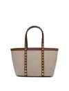 Valentino Rockstud Canvas Tote Bag In Neutral
