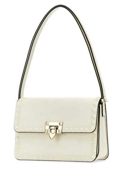 Valentino Garavani Rockstud Leather Shoulder Bag In White