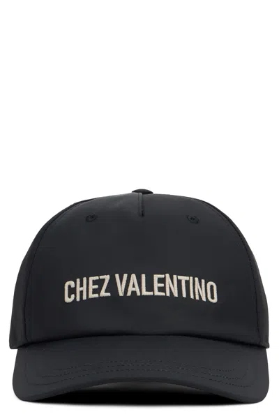 Valentino Garavani Chez Valentino Cotton Baseball Cap With Embroidery In Black