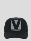 Valentino Garavani Black Hat With Logo On The Front In Cotton Man