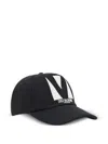 Valentino Cotton Baseball Cap With Embroidery And Curved Brim In Black