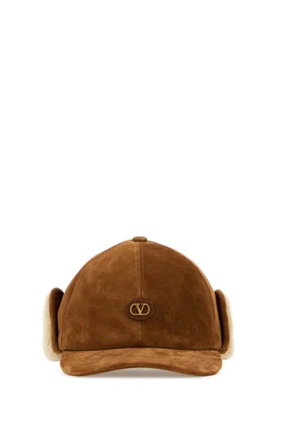Valentino Garavani Suede Baseball Cap Curved Brim Ear Flaps In Brown