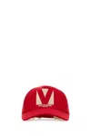 Valentino Black Cotton Baseball Cap In Red