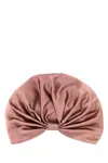 Valentino Wrap-around Silk Turban With Voluminous Effect In Beige And Gold In Landphardoro