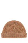 Valentino Multicolor Linen Blend Knitted Vlogo Signature Beanie Hat In Brown