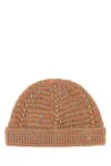 Valentino Multicolor Linen Blend Knitted Vlogo Signature Beanie Hat In Brown