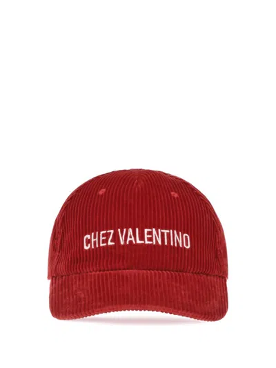 Valentino Garavani Corduroy Curved Brim Baseball Hat In Red