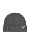 Valentino V-plaque Virgin-wool Beanie In Gray