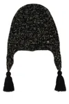 Valentino Wool Blend Beanie With Knit Texture And Tassel Embellishments In Black