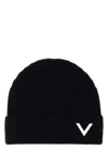 Valentino Folded Brim Cashmere Knit Beanie In Black
