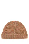 Valentino Multicolor Linen Blend Knitted Vlogo Signature Beanie Hat In 'ocramouline'