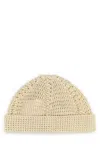 Valentino Garavani Sand Cotton Knitted Vlogo Signature Beanie Hat In Yellow