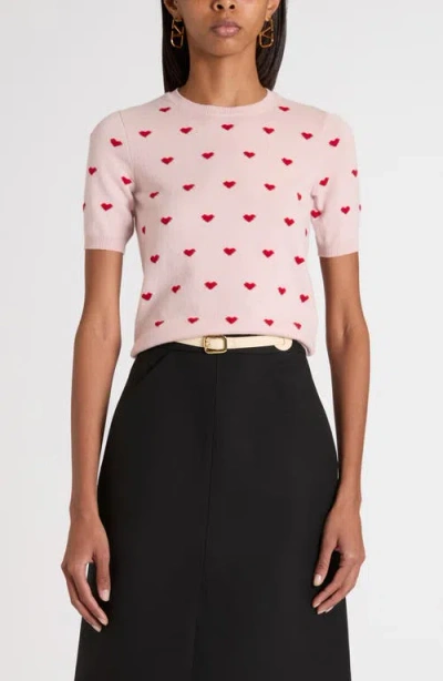 Valentino Crewneck Heart Jacquard Sweater In Pink