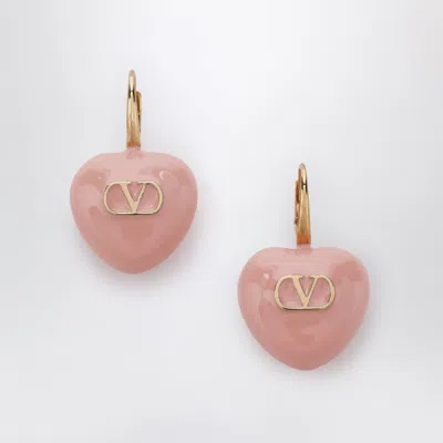 Valentino Garavani Heart Shape Metal Hardware Drop Earrings In Pink