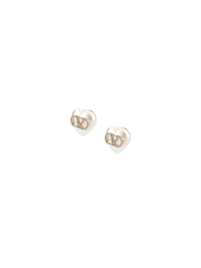 Valentino Garavani Heart-shaped Crystal Logo Stud Earrings In Gold