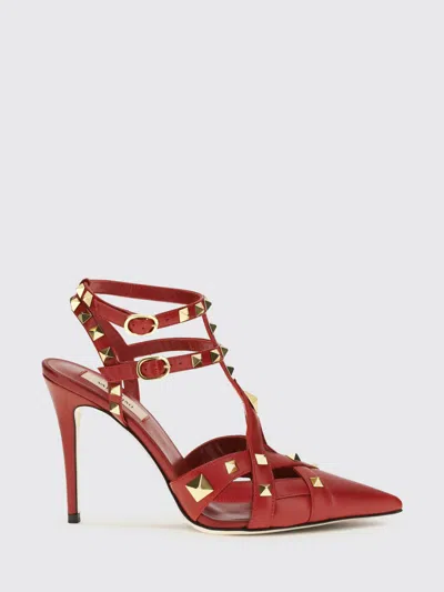 Valentino Garavani Studdy T-strap Stiletto Heel Pumps In Goatskin Leather In Red