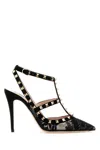 Valentino Rockstud 100 Lace And Suede Pumps In Black