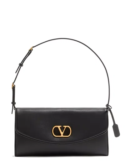 Valentino Garavani Height 12 Cm Mini Shoulder Bag In Grainy Calfskin With Antique Brass Hardware In Nero