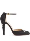 Valentino Pumps Floral Embroidery Gold-tone Hardware In Black